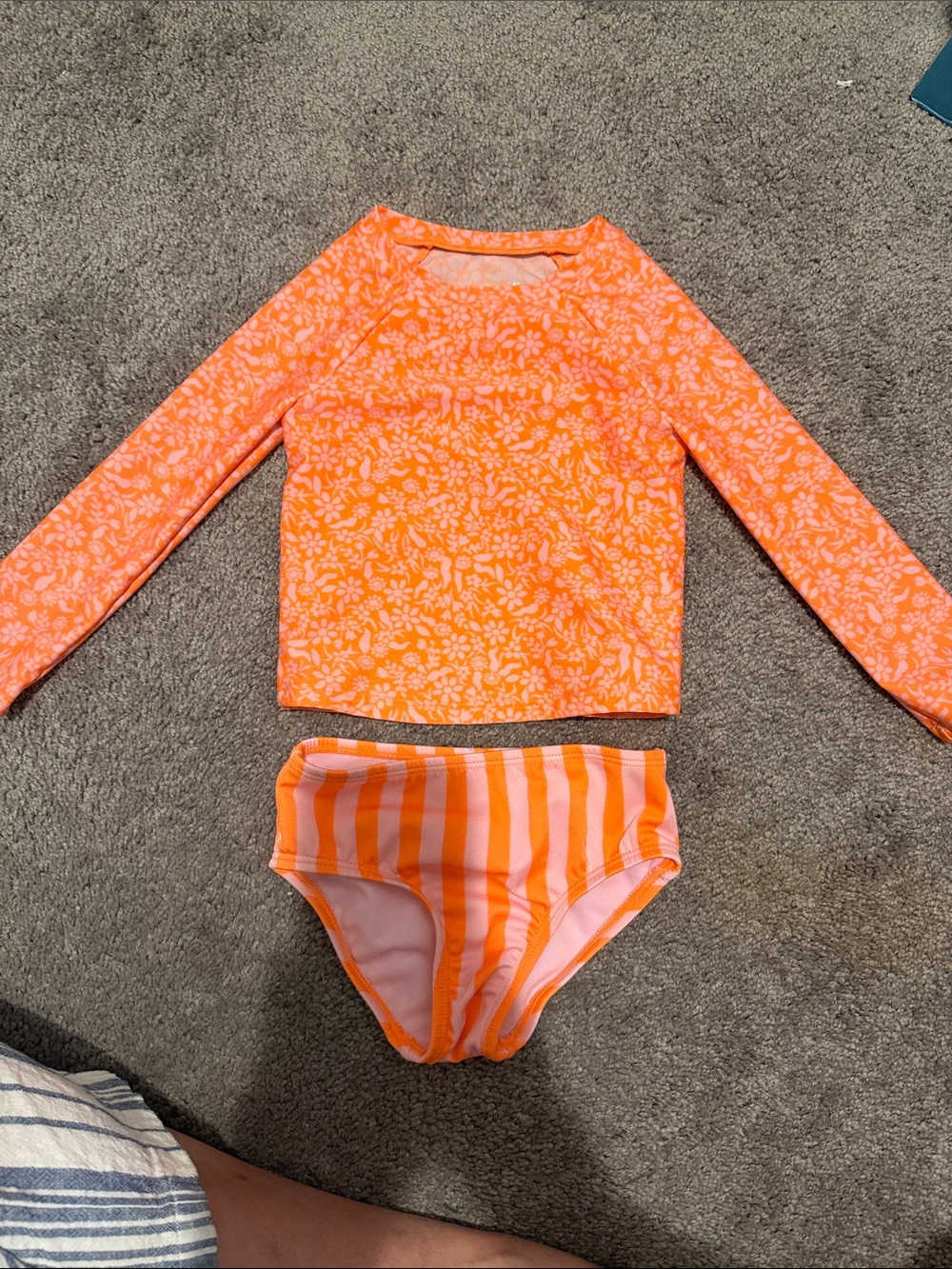 Cat & Jack Orange Floral Long-Sleeve Rashguard Two-Piece Swim Set